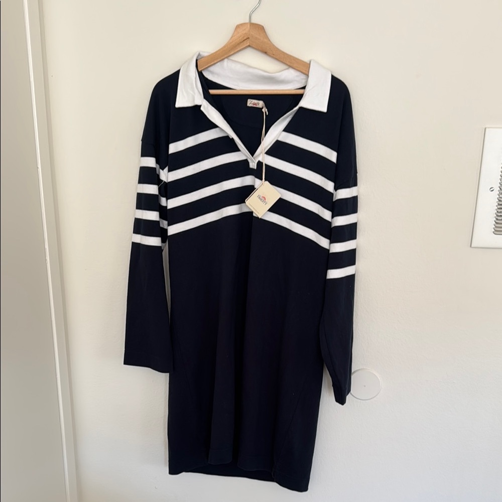 Faherty Navy and White Striped Dress